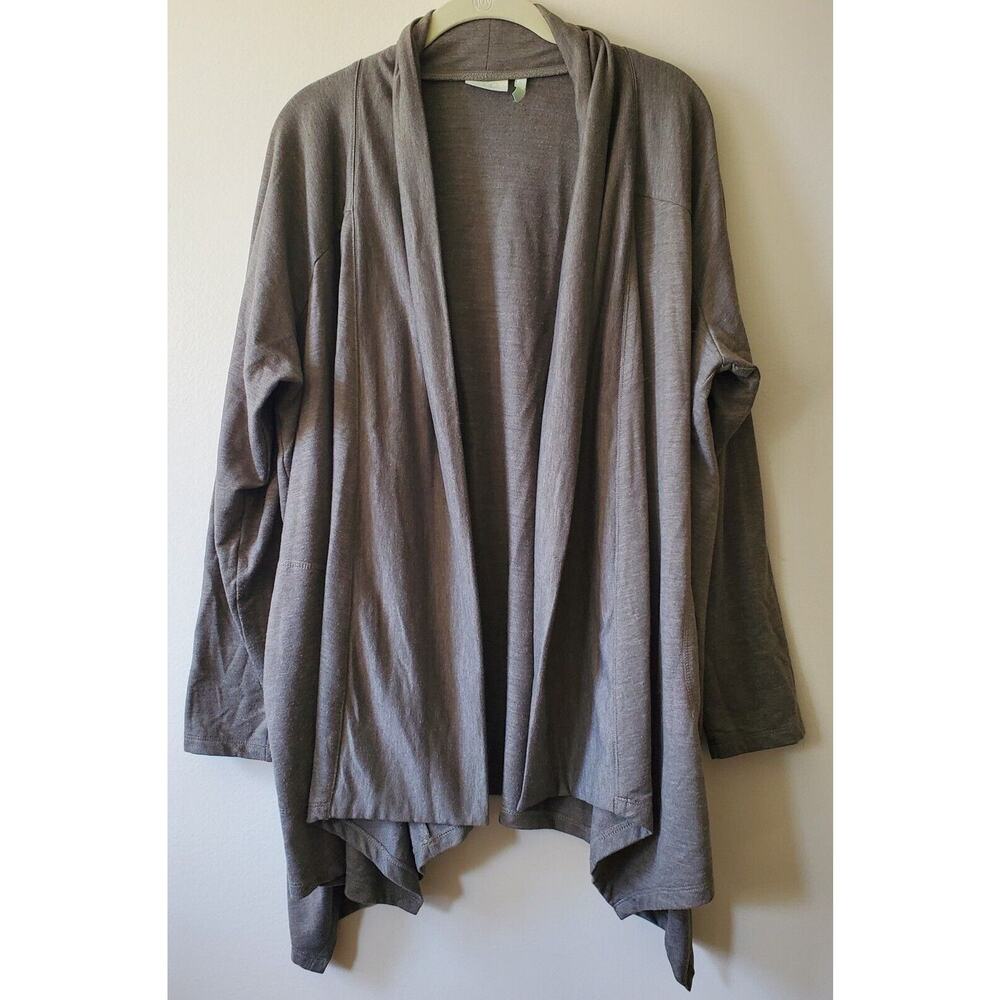 LOGO Lori Goldstein Cardigan 1X Gray Open Front Pockets Shawl Loungewear Layers
